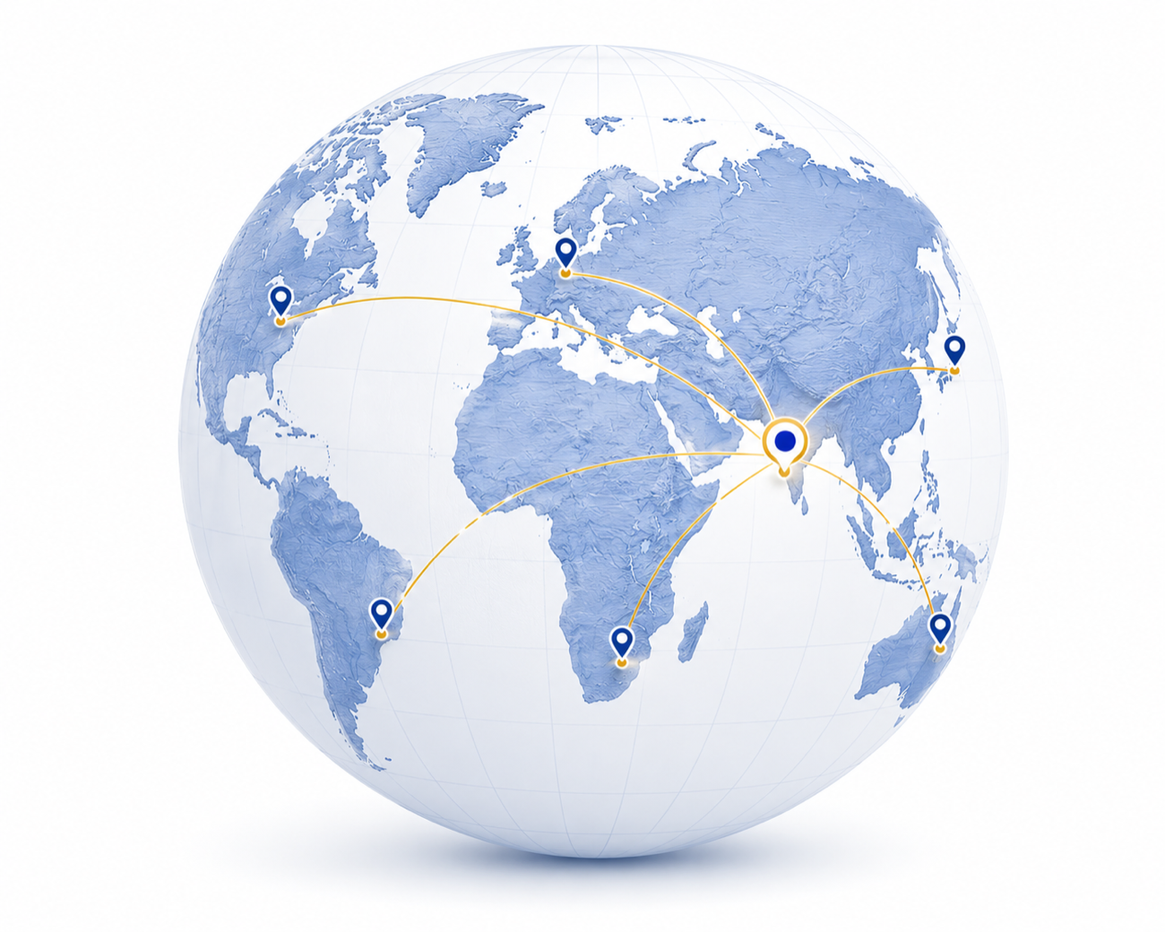 A globe showing BVC's secure network linking Mumbai with Antwerp, New York, Dubai, Hong Kong and more