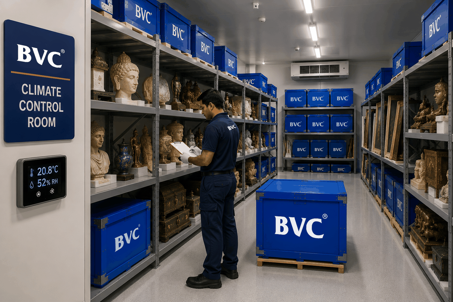BVC officer logging artworks into secure climate-controlled storage vault