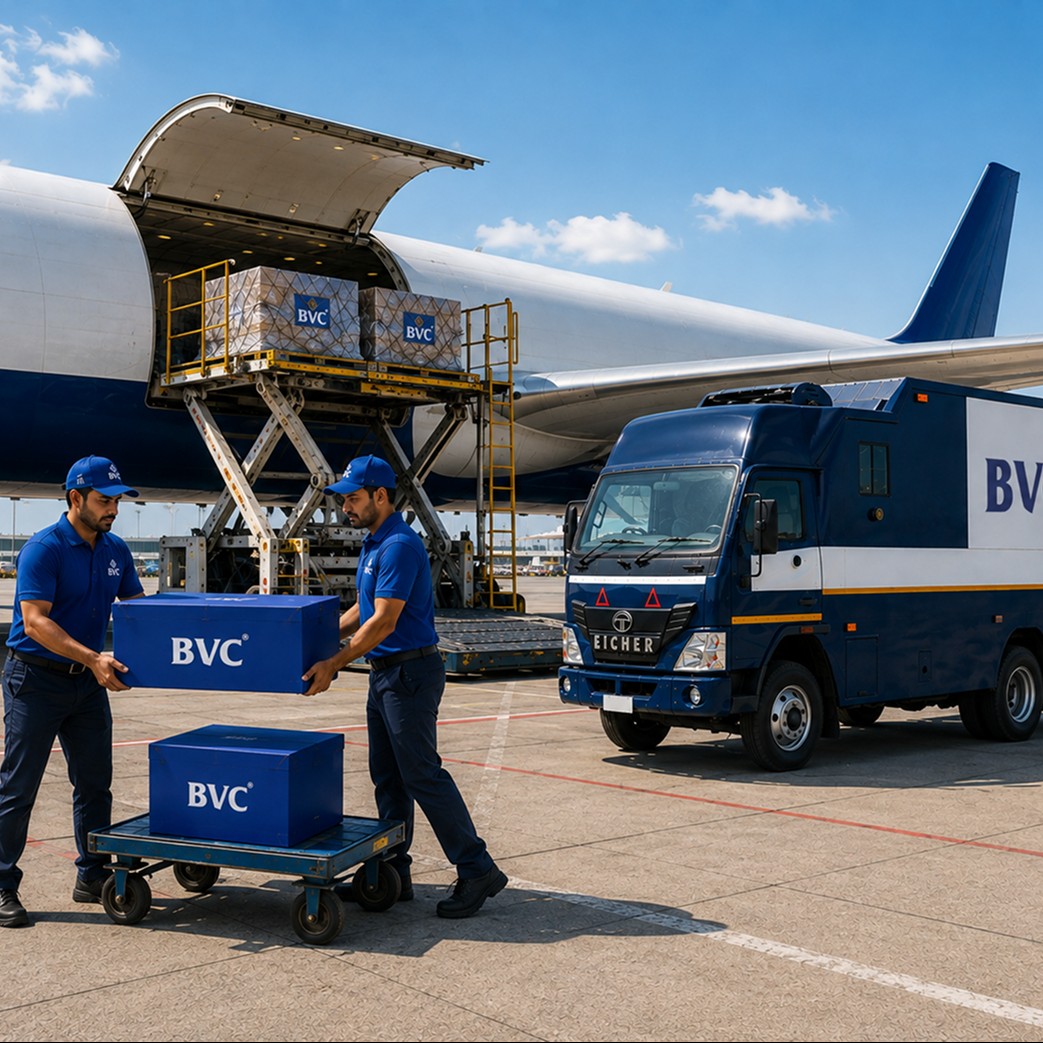 BVC officers loading secure BVC trunks onto a private jet on the tarmac for an international diamond auction movement